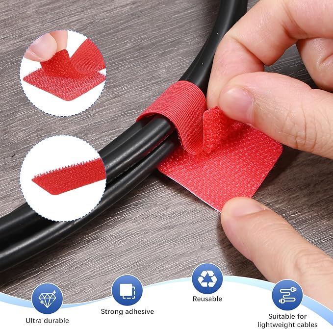 100-Pack Hook and Loop Cable Ties, 3.5 x 1.1 Inch Adjustable Self-Adhesive Cord - Image 2