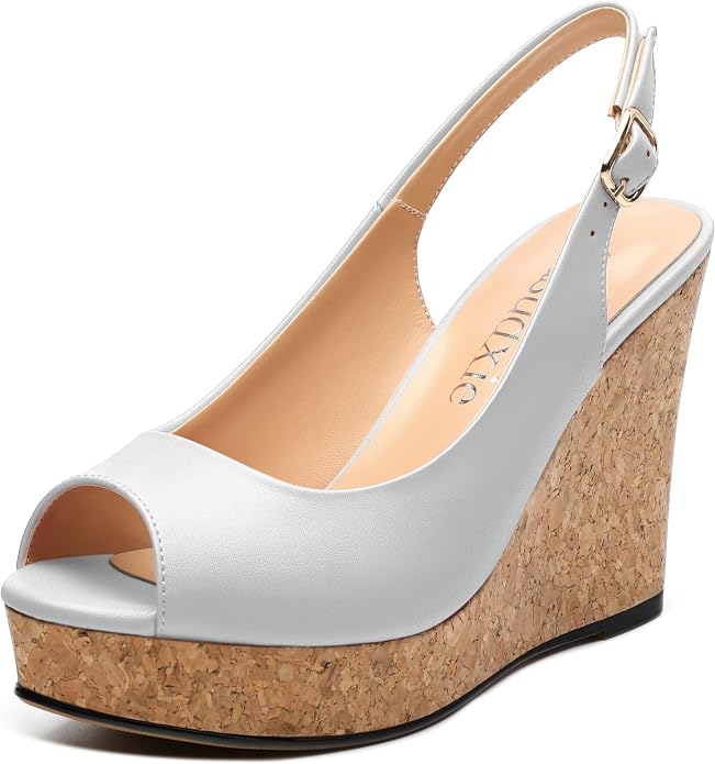 Womens Peep Toe Wedge Heels Matte Fashion Cork Slingback Pumps Platform Wedge by zasudxie