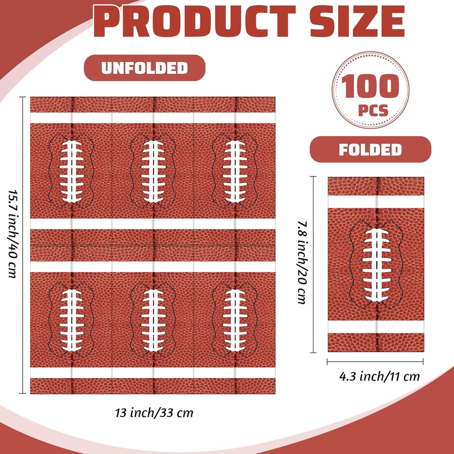 100 Pieces Football Napkins Disposable Football Party Napkins 7.8 x 4.3 Inches Football Paper Cocktail Napkins Football Birthday Supplies Decorations for Football Party Game Day