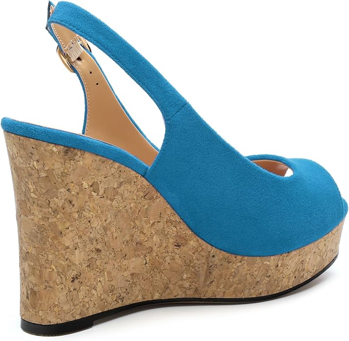 Womens Wedge Platform Sandals Peep Open Toe Slingback Buckle High Heel Dress - Image 5