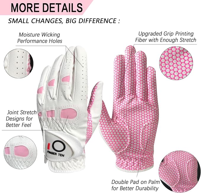 FINGER TEN Women’s Golf Gloves Ladies Left Hand Right Handed Golfer Value 6 Pack - Image 3