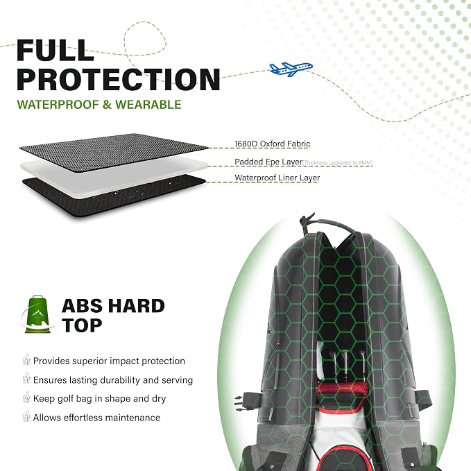 Golf Travel Bag with Hard Case Top, 1680D Heavy Duty Oxford Golf Club Travel - Image 3