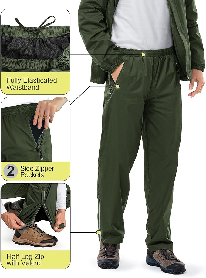 33, 000ft Men's Rain Suit Packable Waterproof Lightweight Rain Gear - Image 4