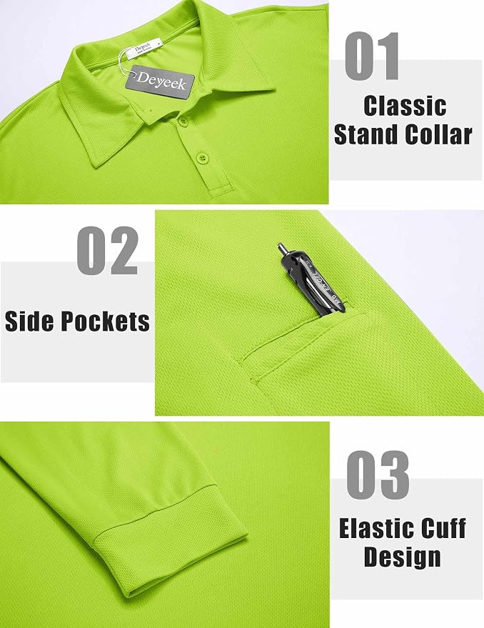 Deyeek Men's Polo Shirts Long Sleeve Golf Polo Shirts - Image 3
