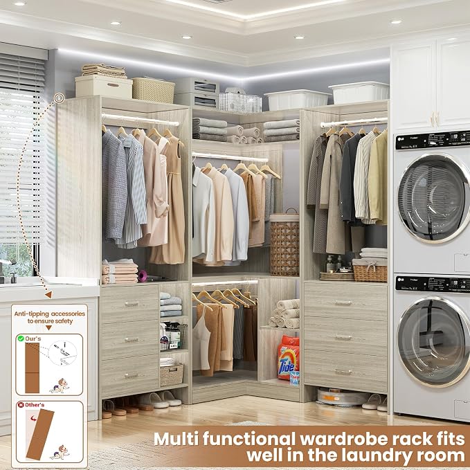 Aheaplus Closet System with 6 Drawers, 4 Hanging Rods & Corner Tower, Corner - Image 5
