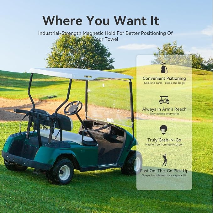 Magnetic Golf Towel with Clip and Cleaning Pocket -Ideal - Image 3