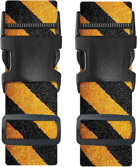 Nuxovilar Luggage Straps of 2 Set Black & Yellow Diagonal Stripes Pattern by Nuxovilar