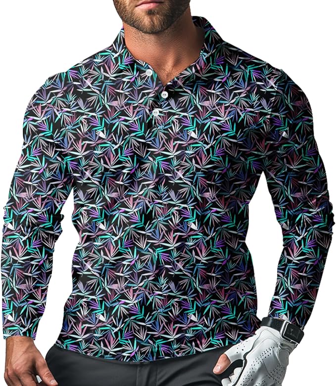 Men's Long Sleeve Golf Shirt Quick Dry 3 Button Work Fishing Outdoor Casual by SQPO