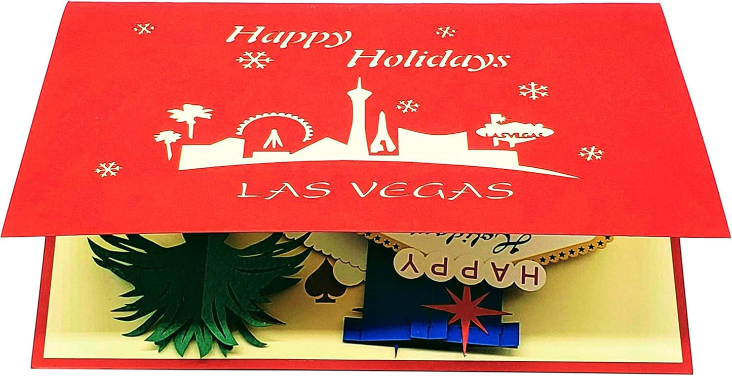 iGifts And Cards Las Vegas Christmas 3D Pop Up Greeting Card – Happy Holidays, Feliz Navidad, Snowman, Celebration, Unique, Vacation, Unusual, Joy