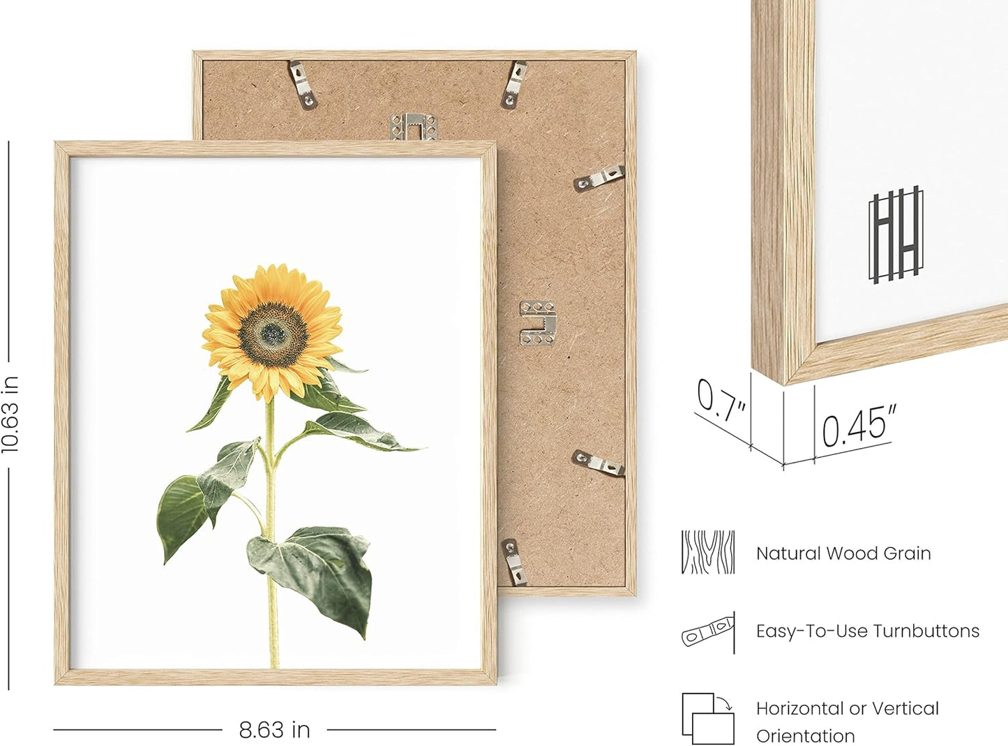 HAUS AND HUES Sunflower Posters - Set of 4, Floral Bedroom Decor, Sunflower Paintings for Wall, Yellow Kitchen Art (8x10, Beige Frame)