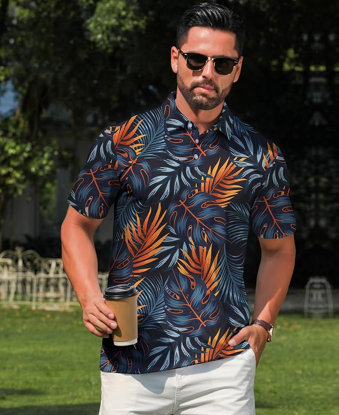 zeetoo Men's Polo Shirts Hawaiian Golf Polos Shirts Short Sleeve Performance - Image 7