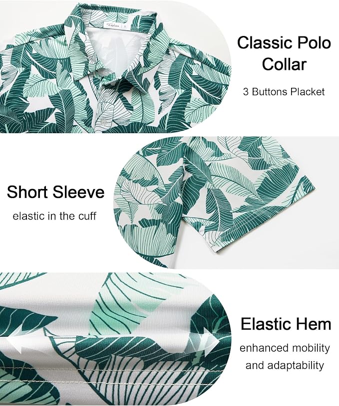 zeetoo Men's Polo Shirts Hawaiian Golf Polos Shirts Short Sleeve Performance - Image 6