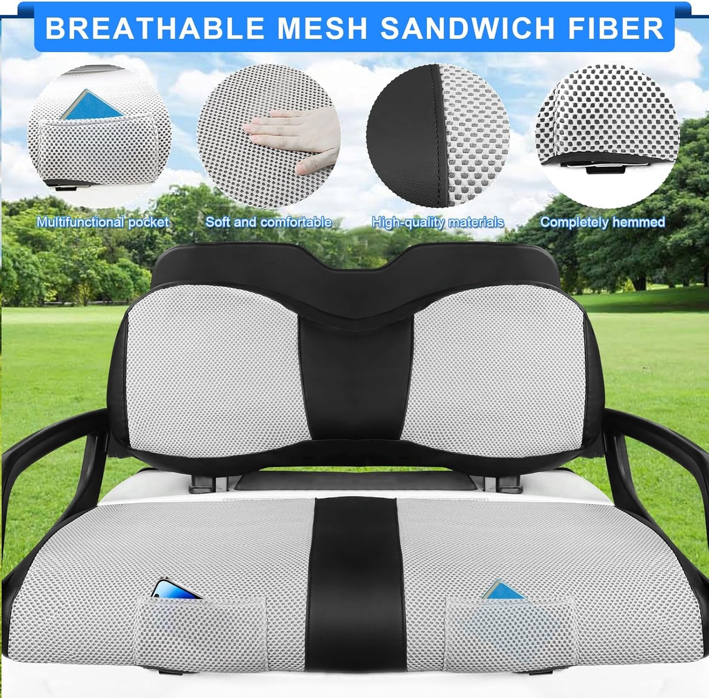 iLSKW Golf Cart Seat Covers for Yamaha G29 Seat Cover OEM Front,Breathable Fabric and Leather Front Seat Cover Like Gloves,Full Wrap-Around Design of Yamaha G29 Golf Cart Front Seat Cover