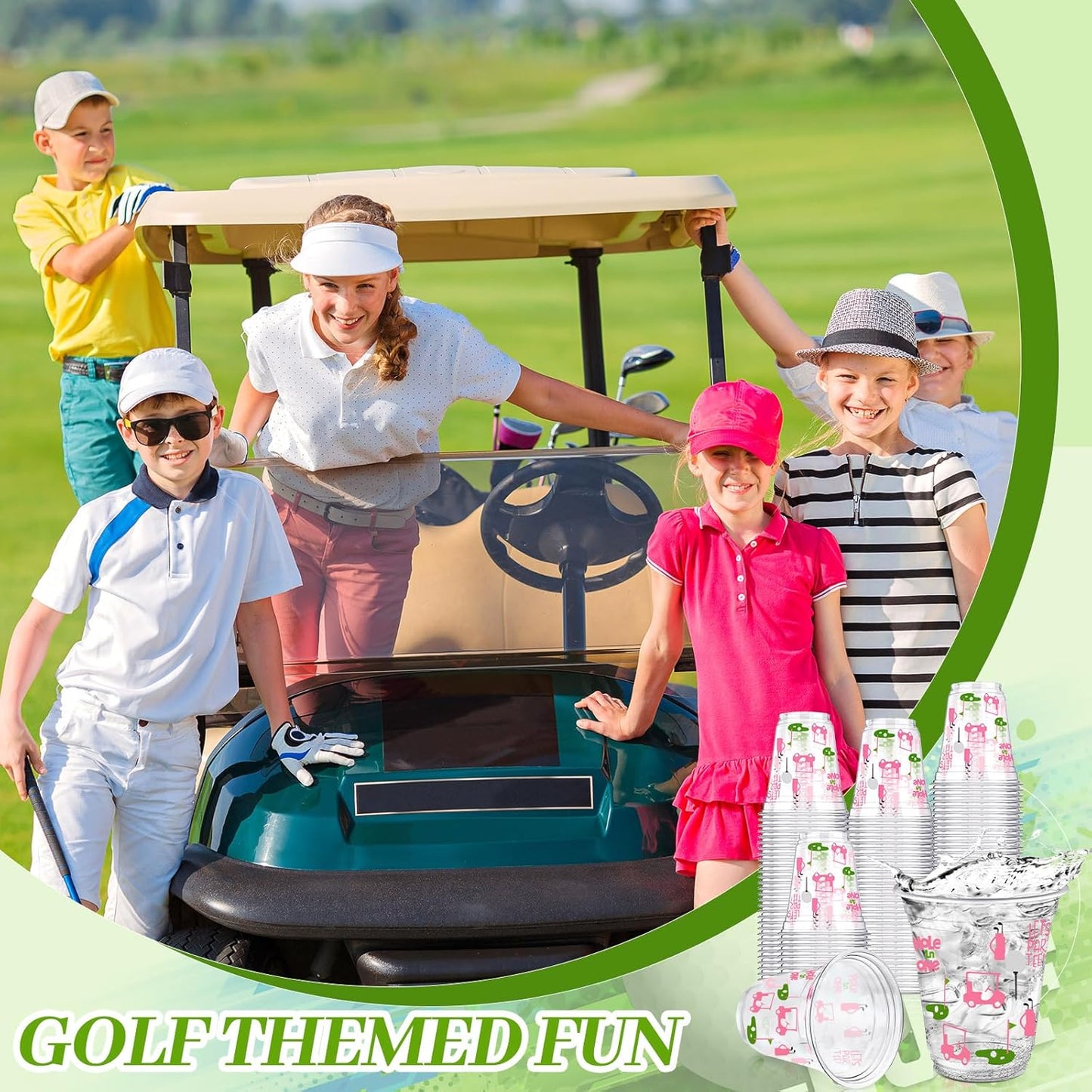 100 Pcs Masters Golf Ball Party Supplies Bulk Clear Plastic Cups 12oz Disposable Let's Par-tee for Home Sports Golf Themed Birthday Bachelor Party Supplies Favors (Pink)