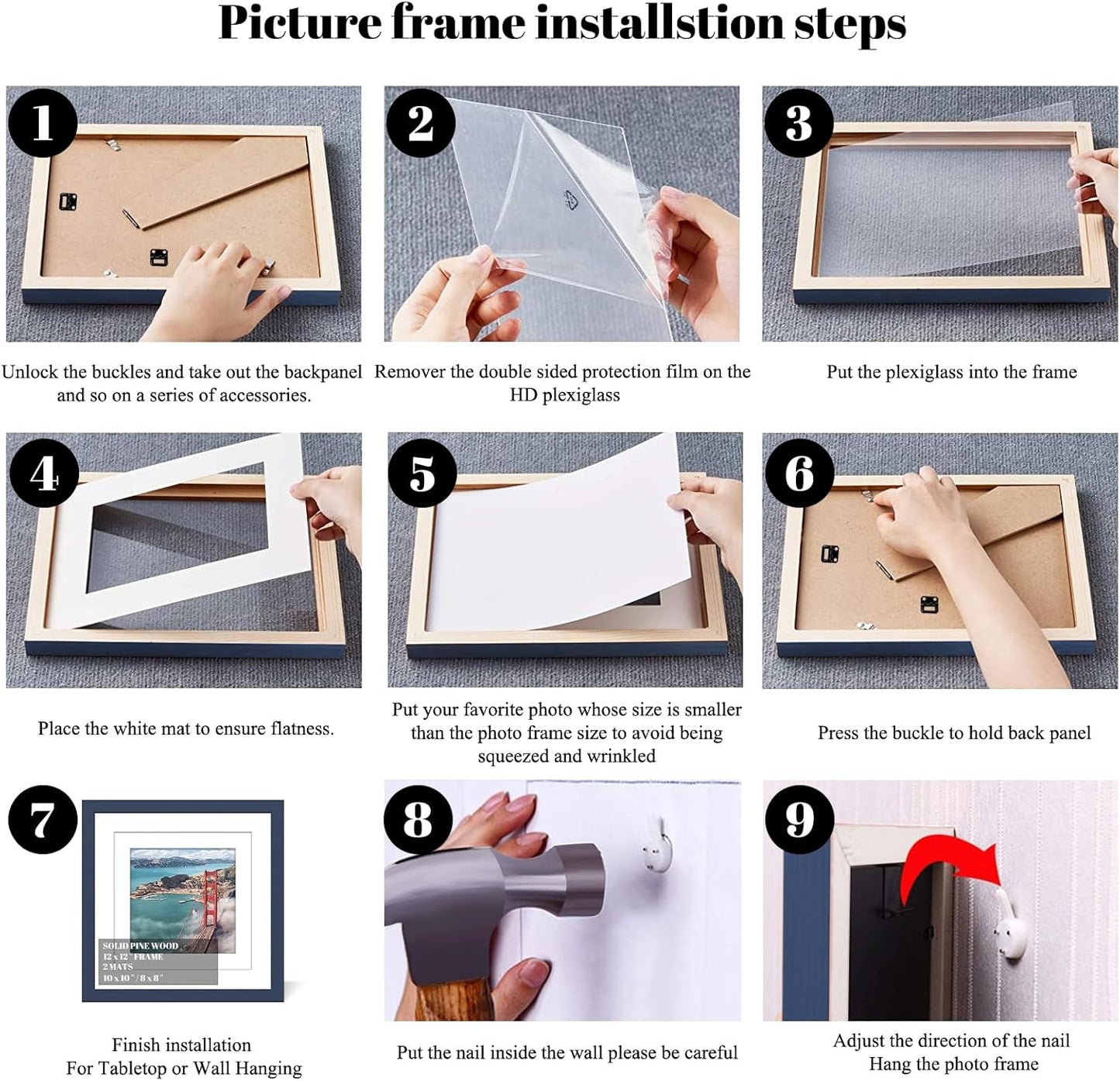 12x12 Wood Picture Frames for Wall Hanging or Tabletop,Diamond Painting Frame Baby Scan Picture Frames with 2 Mats Display 8x8 or 10x10 for Family Walls Decoration,Anniversary,Wedding,Christmas(Jazz