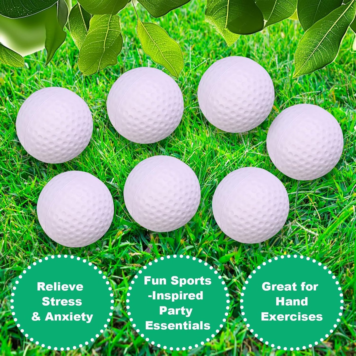 24 Pcs Mini Golf Stress Ball Bulk 2.5 Inch Foam Practice Balls for Stress Relief with 2 Black Mesh Storage Bags Sports Party Favors for Birthday School Carnival Gift