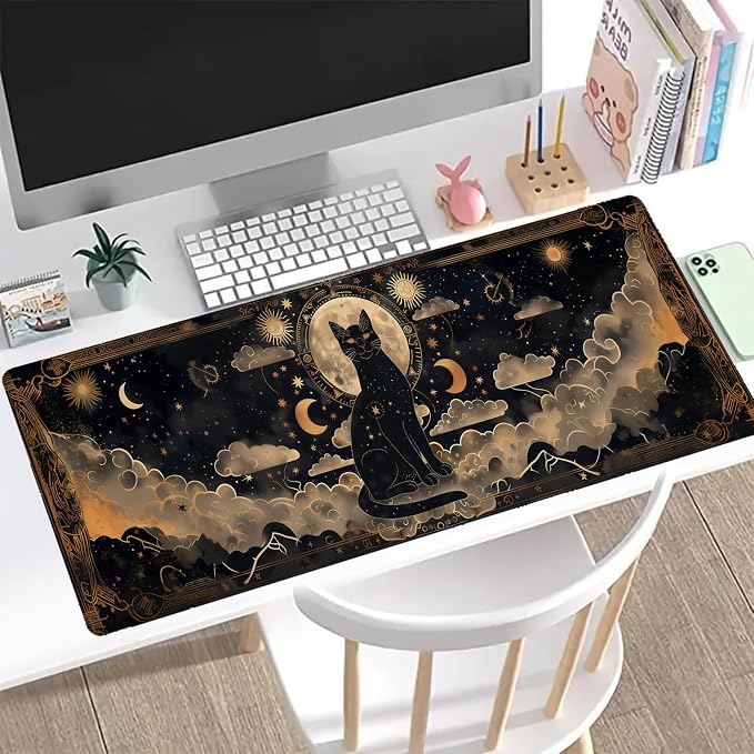 Mystical Black Cat Gaming Mouse Pad, Office Desk Mat, Anti-Slip Rubber Base - Image 2