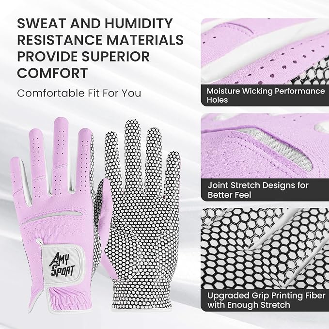 Amy Sport Golf Gloves Women's Upgrade Rain Grip Left Hand Weathersof Value 2 - Image 2
