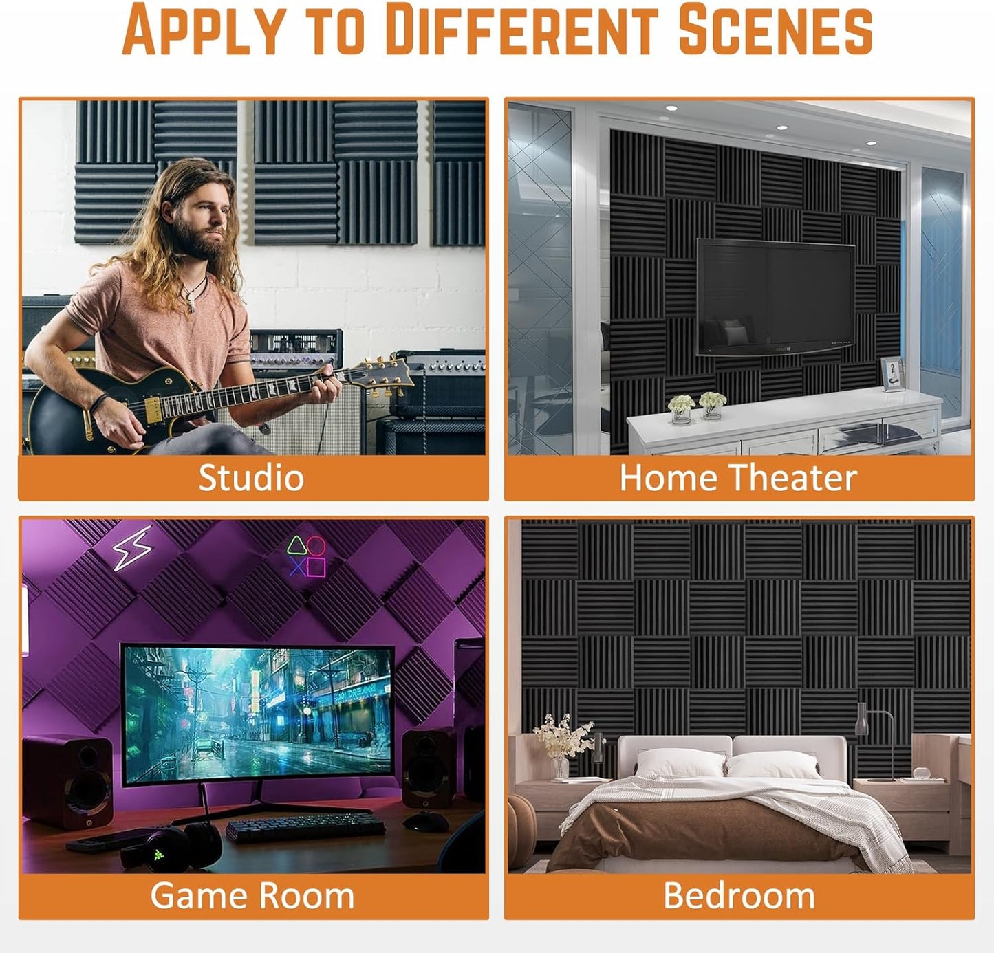 24 Pack Pyramid Designed SoundProof FoamPanels 2" x 12"x 12" Saiqiang Acoustic Foam Panels Soundproofing Sound Absorbing Black Sound Proof Foam Panels for Walls