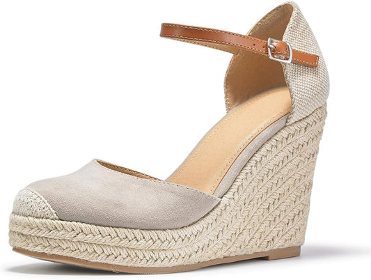 FISACE Womens Summer Espadrille Heel Platform Wedge Sandals Ankle Buckle Strap by FISACE