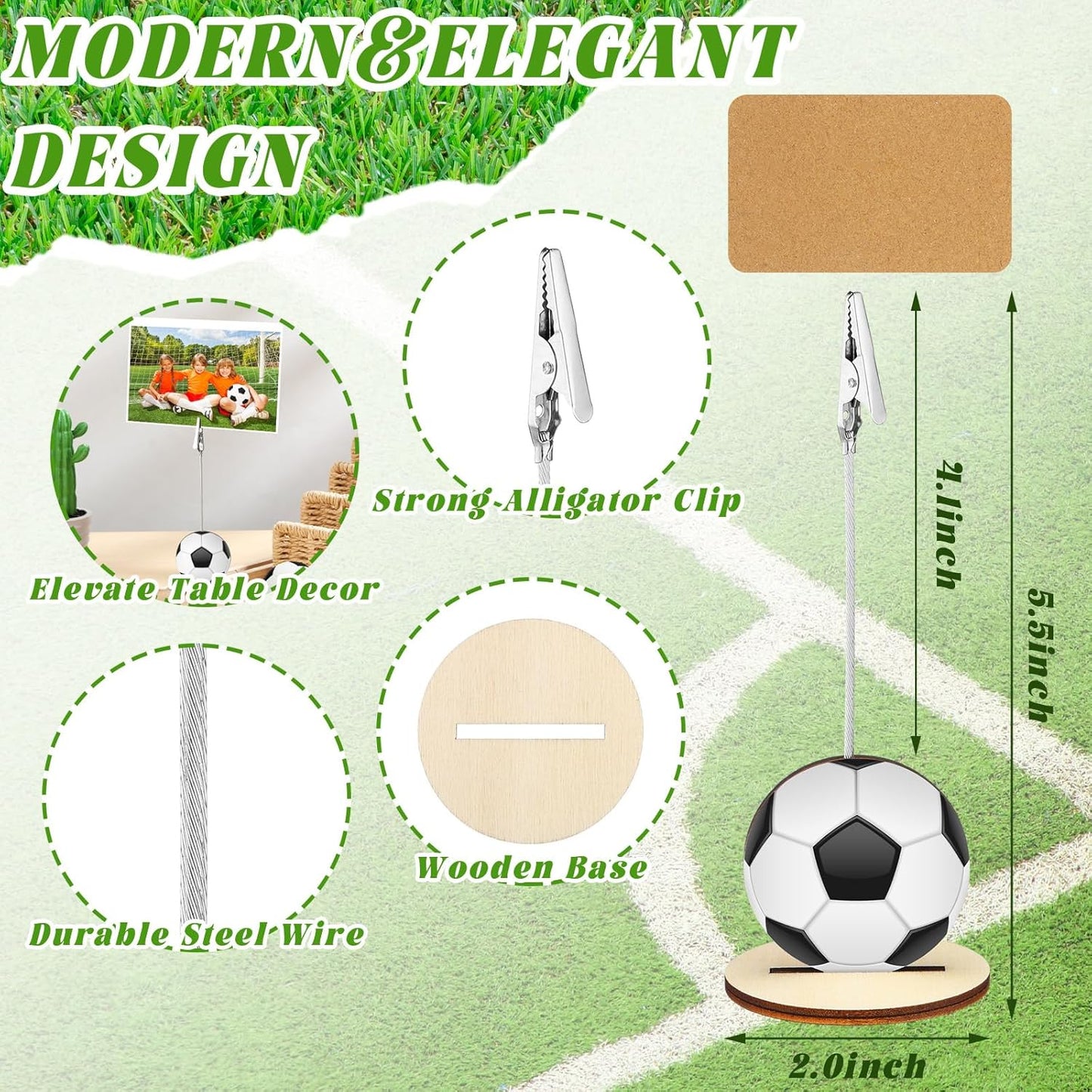 20 Pcs Base Memo Clip Holder Table Number Card Place Holders Stand Note Paper Clip Centerpieces for Table Party Favors Photo Stand Events Decoration(Soccer)