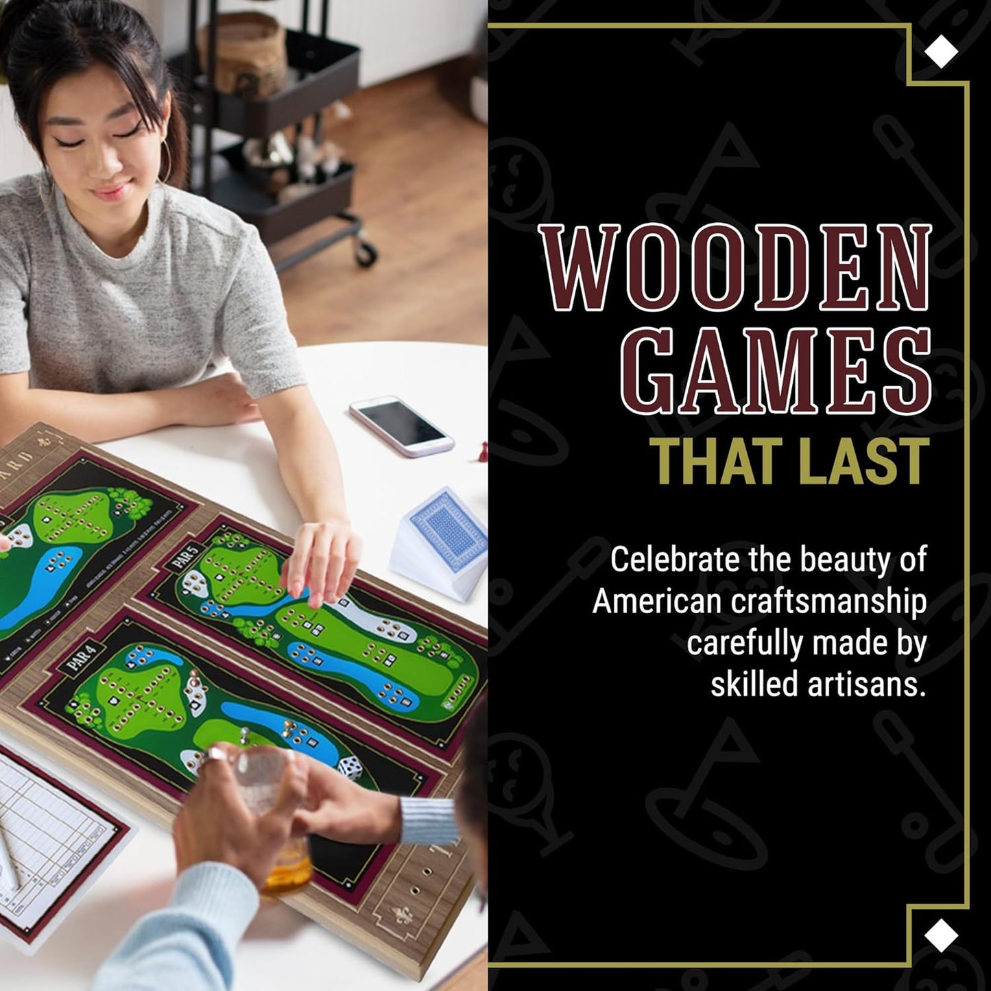 19th Hole Golf Board Game, Walnut Wood Golf Gifts for 2 Players or More, Indoor & Outdoor Family Bonding Activities, Fun Entertainment for Family Gatherings, Events & More - Across the Board Game