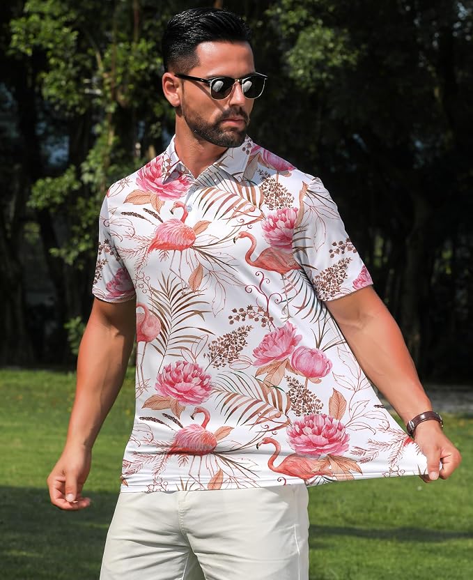 zeetoo Men's Polo Shirts Hawaiian Golf Polos Shirts Short Sleeve Performance - Image 3