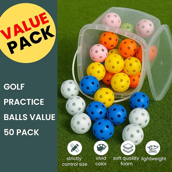 Golf Practice Balls Plastic Value 50 Pack and Golf Ball Bucket - Image 2