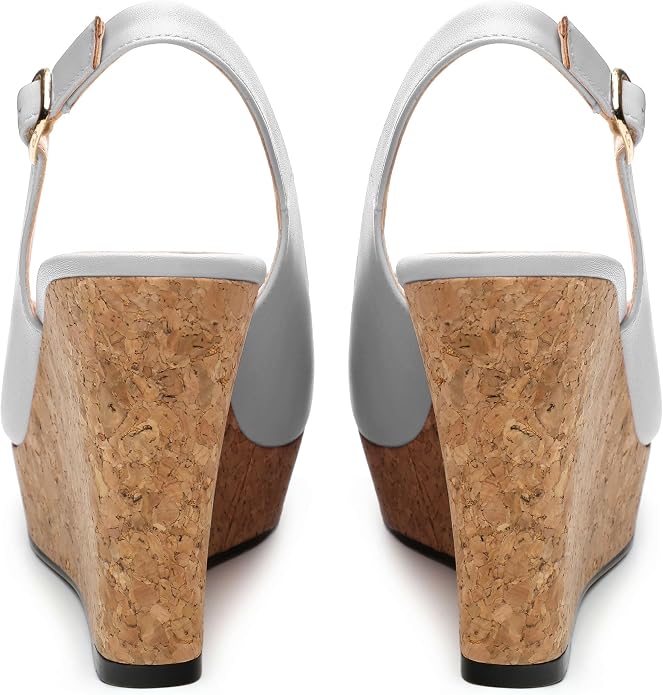 Womens Peep Toe Wedge Heels Matte Fashion Cork Slingback Pumps Platform Wedge - Image 4