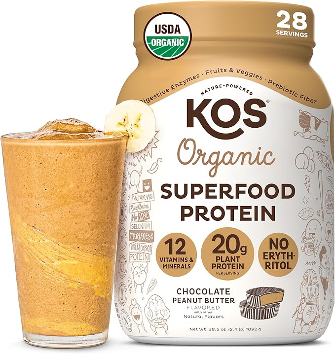 KOS Organic Plant Based Protein Powder, Chocolate Peanut Butter by KOS