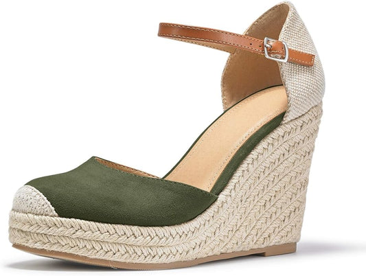 FISACE Womens Summer Espadrille Heel Platform Wedge Sandals Ankle Buckle Strap by FISACE