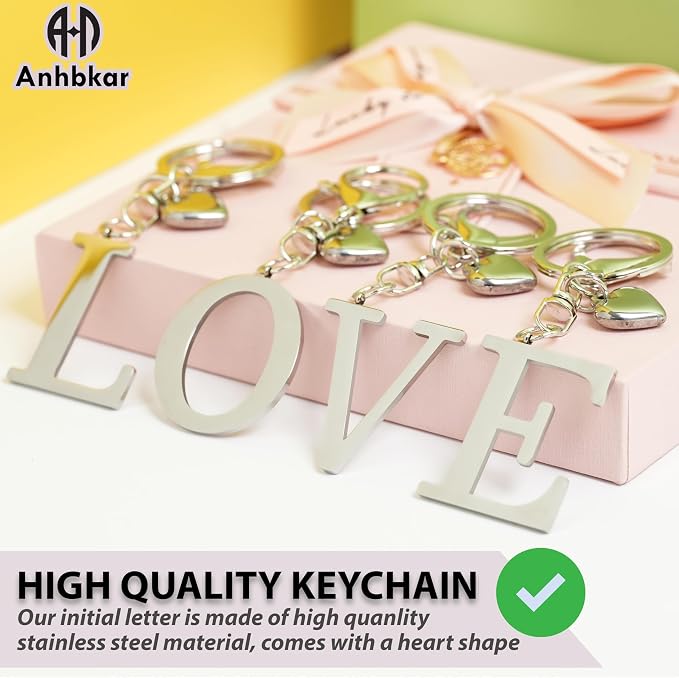 Metal Heart Alphabet Keychain for Women, Girls - Image 3