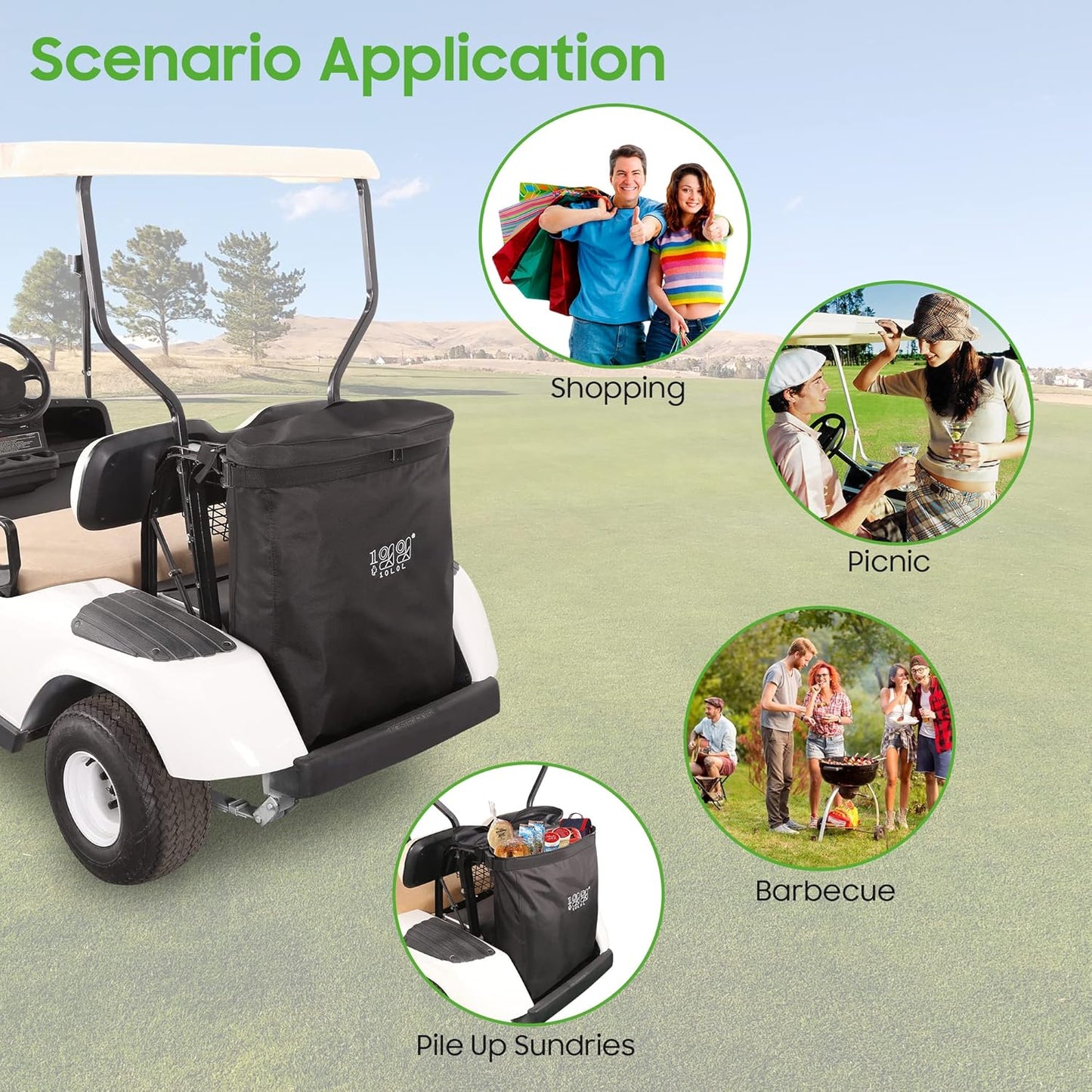 10L0L Golf Cart Cargo Bag for 2 Passenger Golf Carts, Storage Grocery Shopping Bag for EZGO TXT/RXV, Club Car DS/Precedent, Yamaha Golf Cart