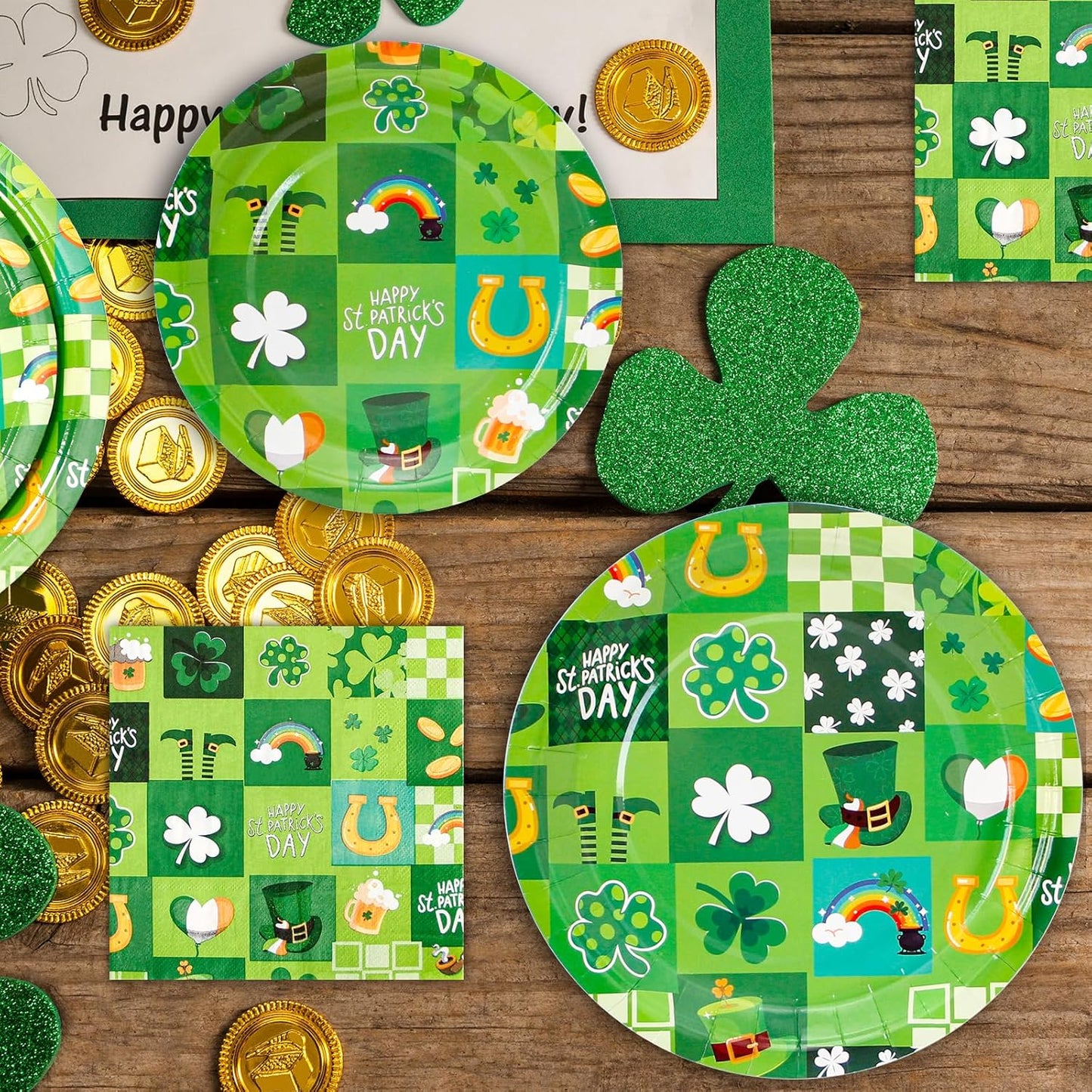 180Pcs St Patricks Day Party Supplies Paper Plates and Napkins Serve 60 Disposable Tableware Set for Birthday Party Decorations Game Day Family School Holiday Sports Events