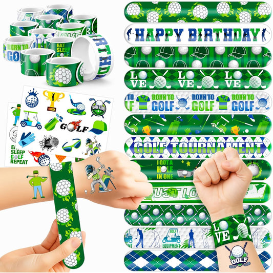 48PCS Golf Party Set 24PCS Temporary Tattoos & 24PCS Slap Bracelets Fun Golf-Themed Birthday Supplies, Baby Shower Gifts, Classroom Rewards & Party Decorations for Kids (Boys & Girls)