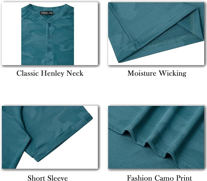 TAPULCO Mens Collarless Golf Shirts Short Sleeve Dry Fit Stretch Casual - Image 5