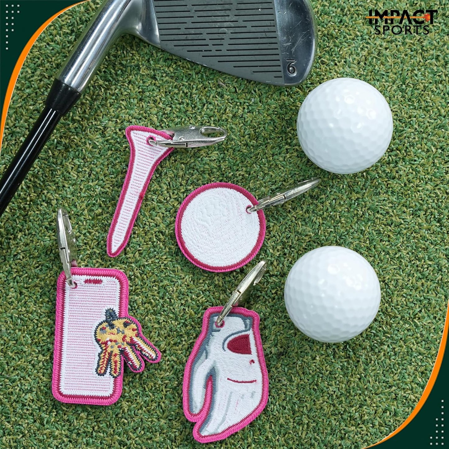 Impact sports Golf Zipper Bag Tags – Set of 4 Fabric Golf-Themed Zipper Pulls – Includes Golf Ball, Glove, Tee, and Phone Tag – Stylish and Functional Golf Bag Accessories