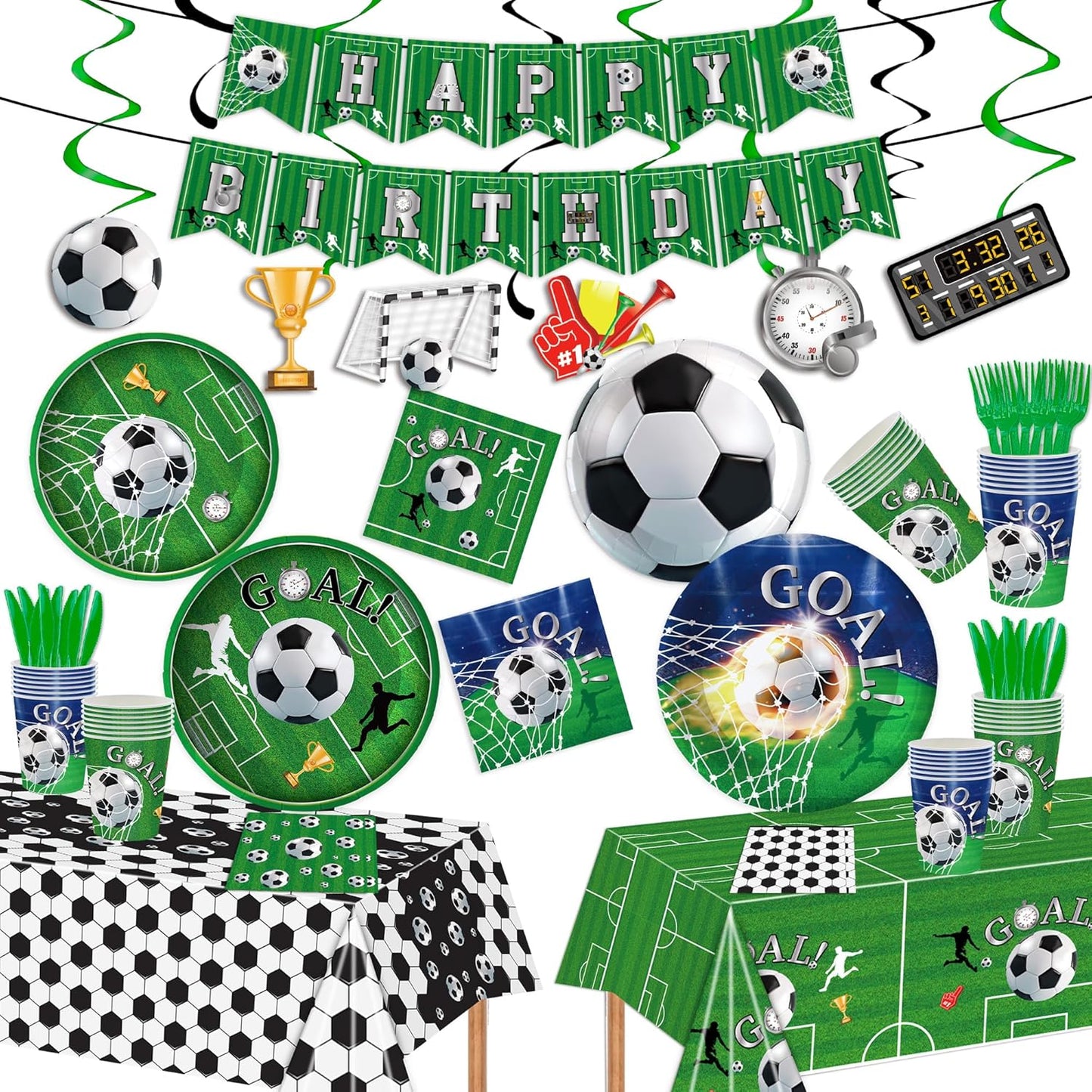 129pcs Football Birthday Party Supplies Football Party Decorations Plates Napkins Tablecloth Banner Hanging Swirls for Football Birthday & Tailgate Party Decorations Serves 20