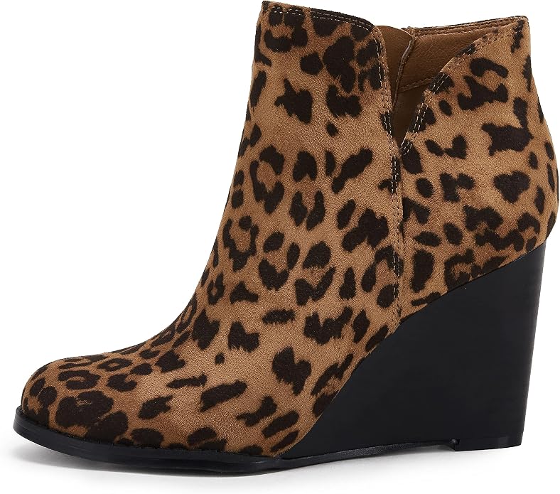 LAICIGO Womens V Cut Wedge Ankle Booties Zip-up Closed Toe Stacked Heel Faux - Image 2