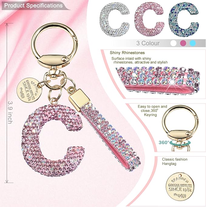 Pink Blue White Initial Letter Keychain Gift - Image 2