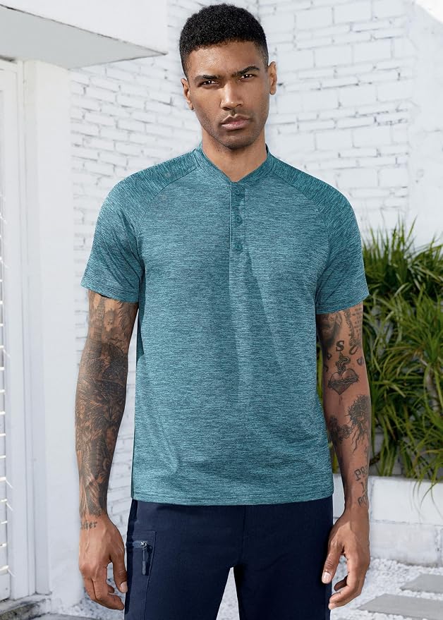 TAPULCO Mens Collarless Golf Shirts Short Sleeve Dry Fit Stretch Casual - Image 3