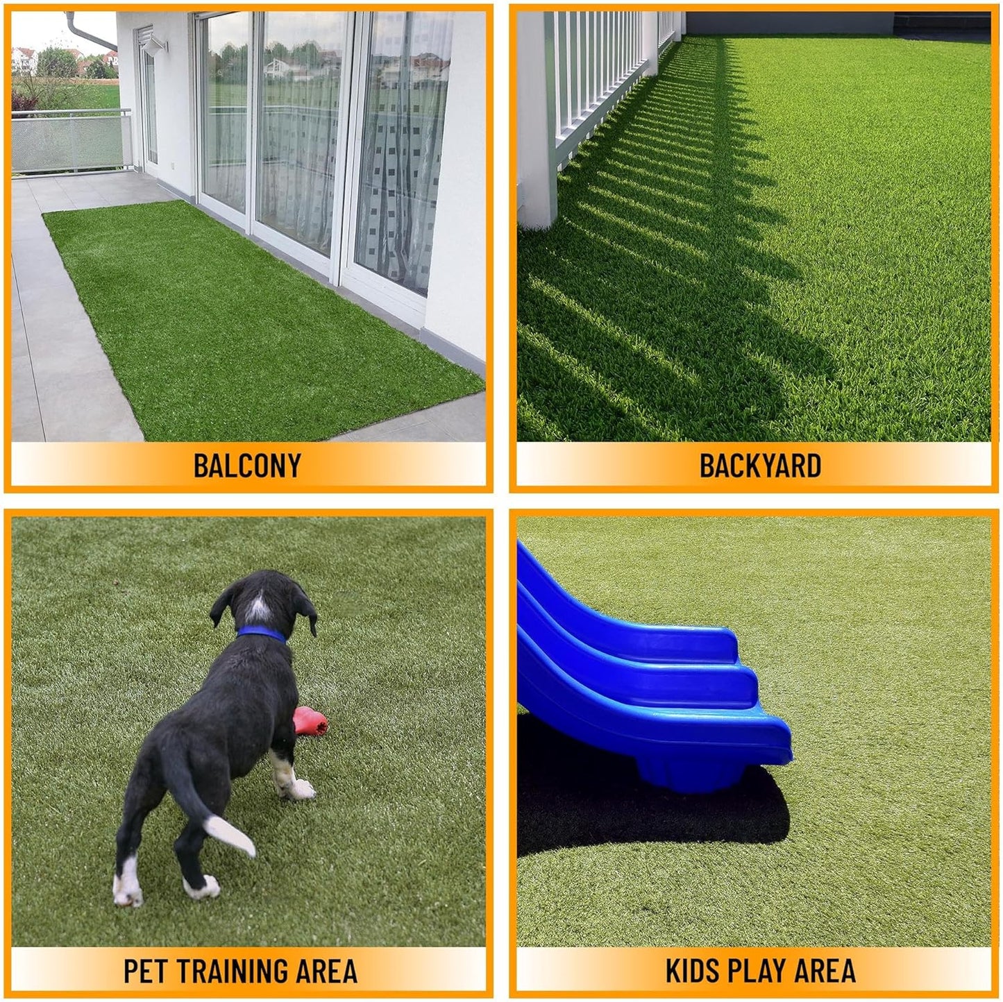 Ottomanson 6'6" x 26' Artificial Faux Grass Rug - Realistic Turf with UV Protection - Perforated for Easy Drainage - Durable, Hose-Off Synthetic Lawn Carpet for Indoor & Outdoor Use, Green