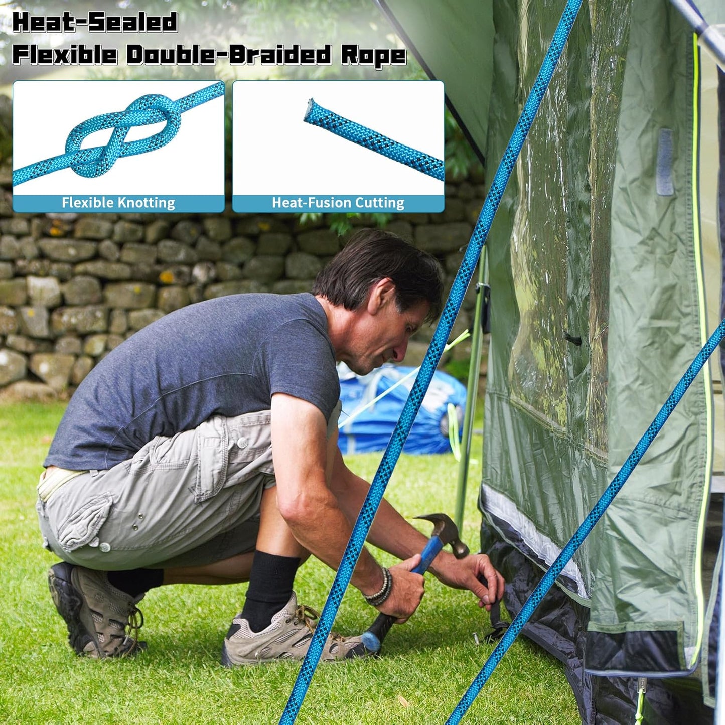 1/2 Inch 150ft Double Braided Polyester Arborist Rope, Heavy Duty Nylon Rope for Anchor, Tree Work, Cargo, Pulling, Sailing (Blue)