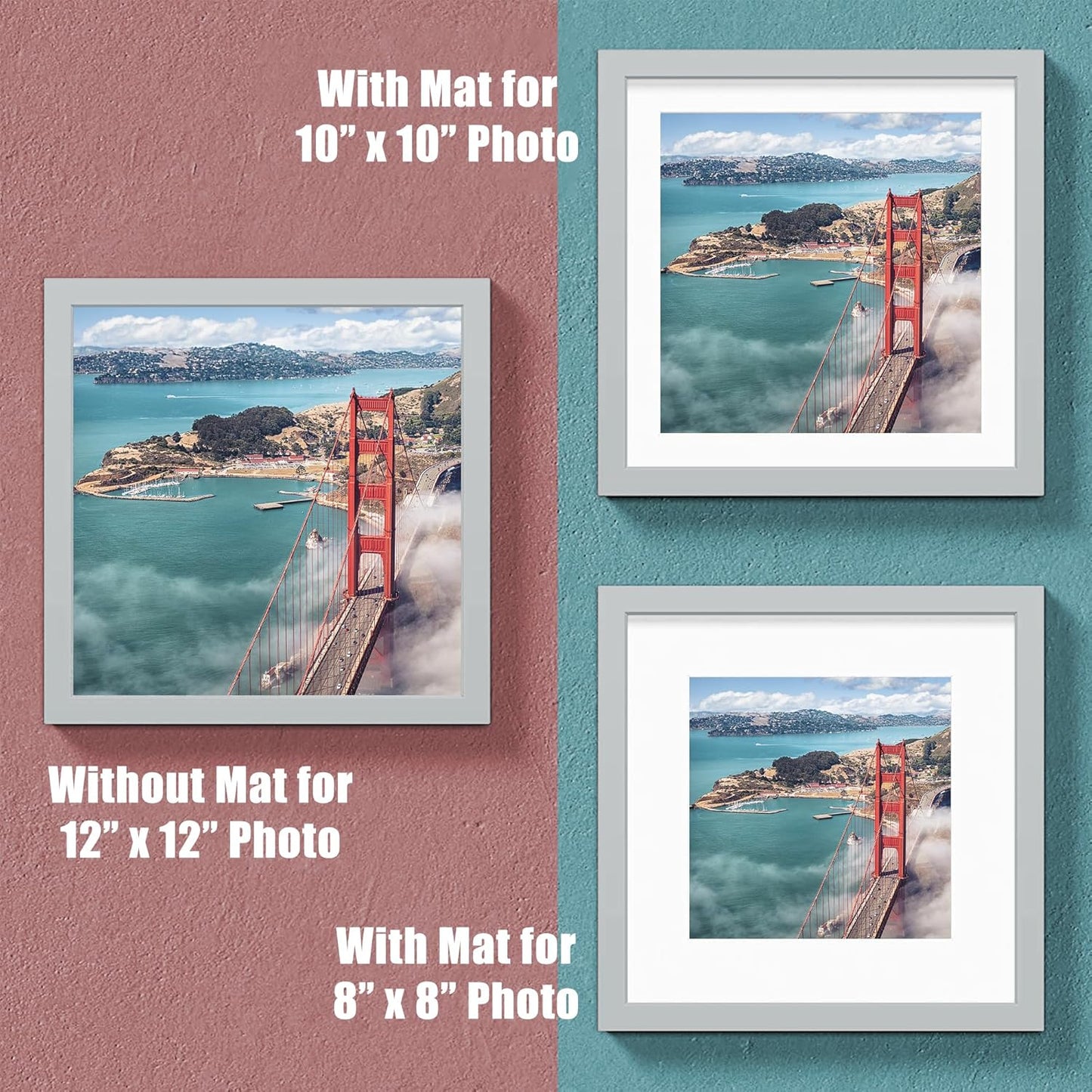 12x12 Wood Picture Frames for Wall Hanging or Tabletop,Diamond Painting Frame Baby Scan Picture Frames with 2 Mats Display 8x8 or 10x10 for Family Walls Decoration,Anniversary,Wedding,Christmas(Gray)