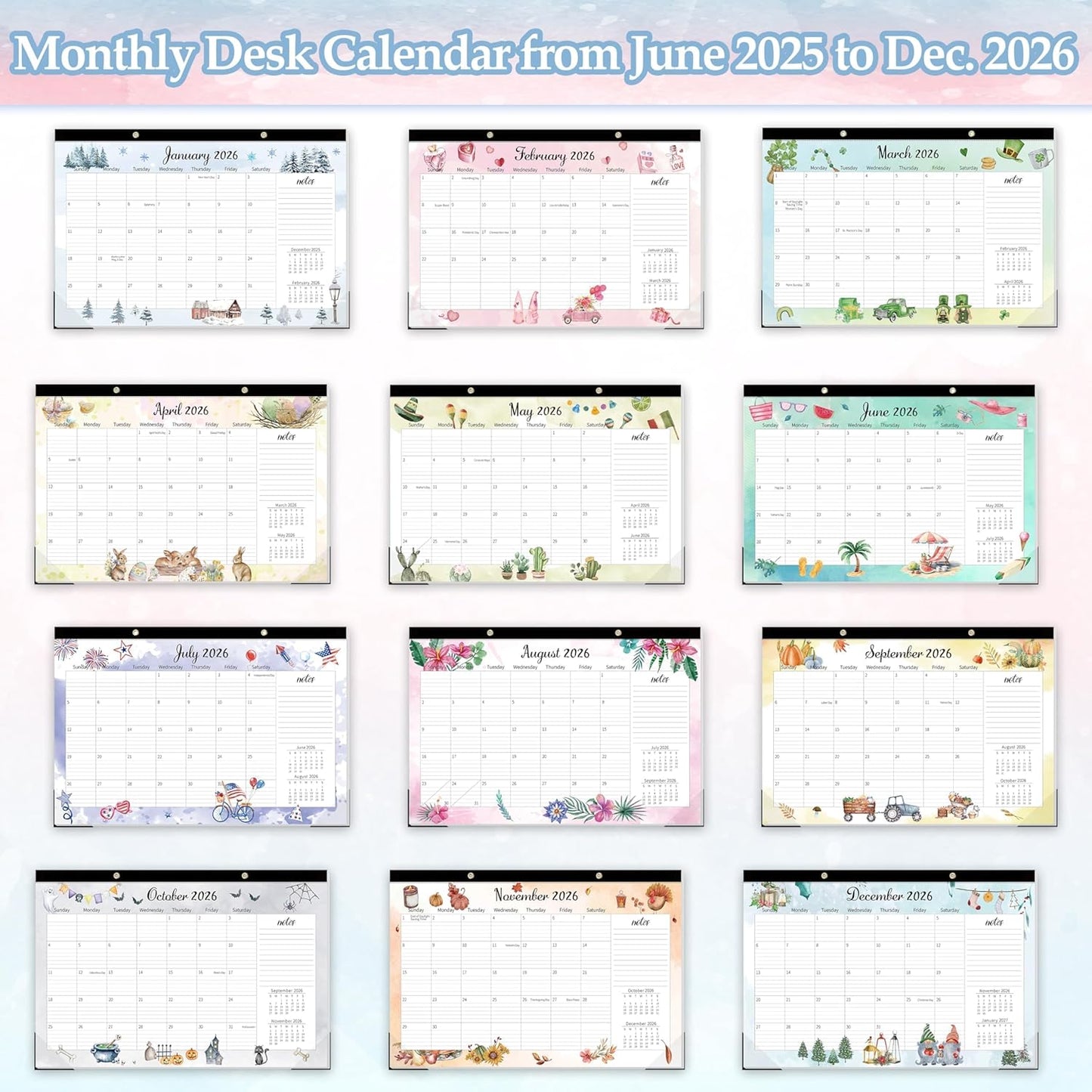 GuassLee Extra Large Desk Calendar 2025-2026 - 19 Months 20" x 30" Jumbo Desk Calendar from Jun. 2025 to Dec. 2026, Large Monthly Planner with Watercolor Design for Office School Home Organizing