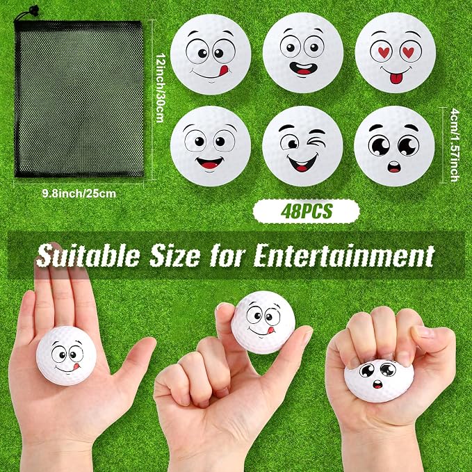 Syhood 48 Pcs Mini Golf Stress Ball Golf Party Favors 1.57 Inch Funny Face - Image 3