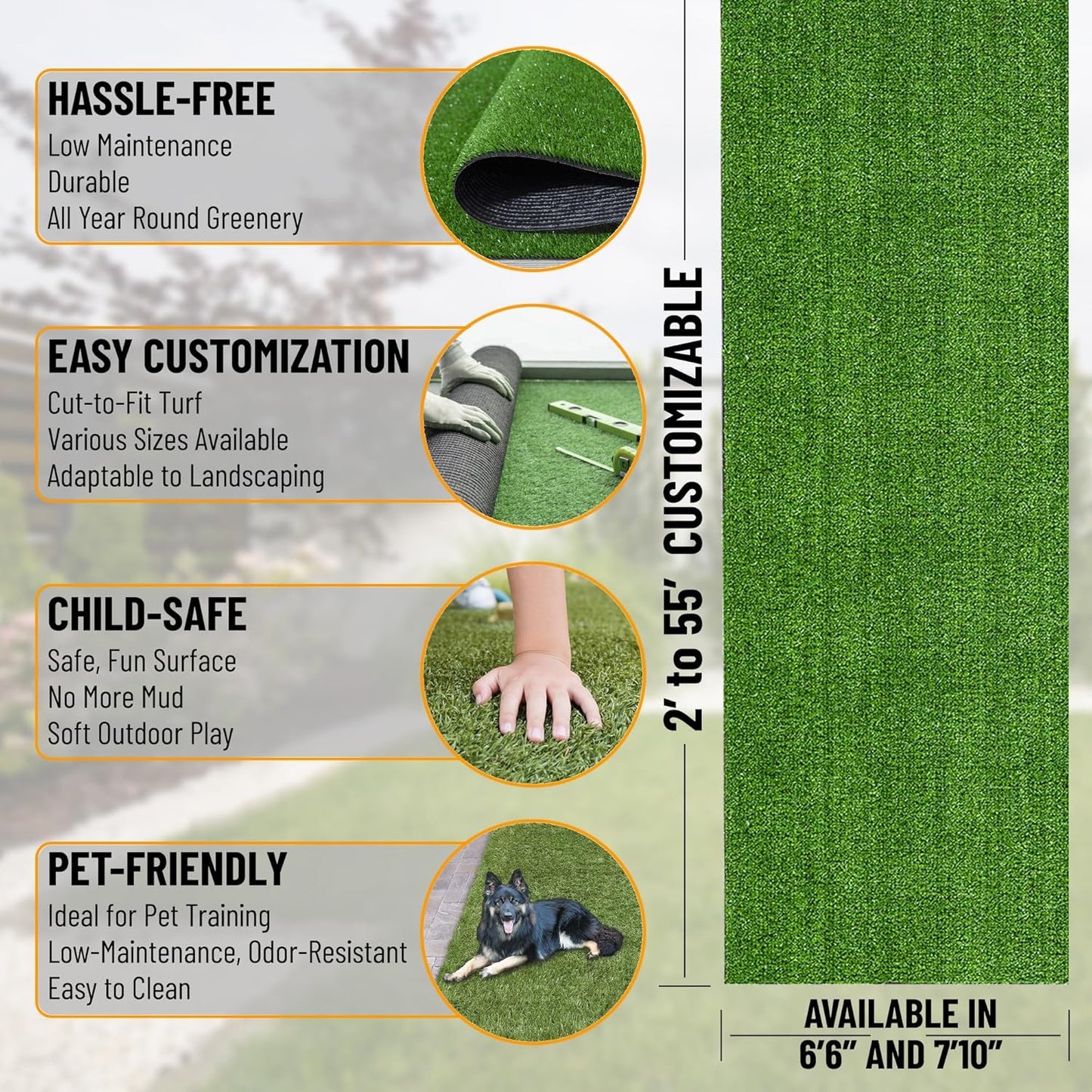 Ottomanson Artificial Grass Turf 6'6" x 18' Indoor Outdoor Faux Grass Rug with Drainage Holes, Customizable with Extra Long Size Options, Perfect for Patio Lawn Balcony Weddings Photoshoot Backdrop