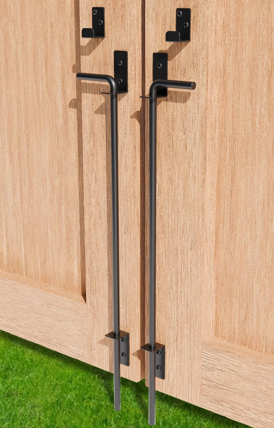 24" Heavy Duty Extra Thick Cane Bolt Gate Drop Rod Hardware Ground Latch for Wood PVC Vinyl Metal Fences Gates, Double Doors, Black Solid Steel-2 Pack