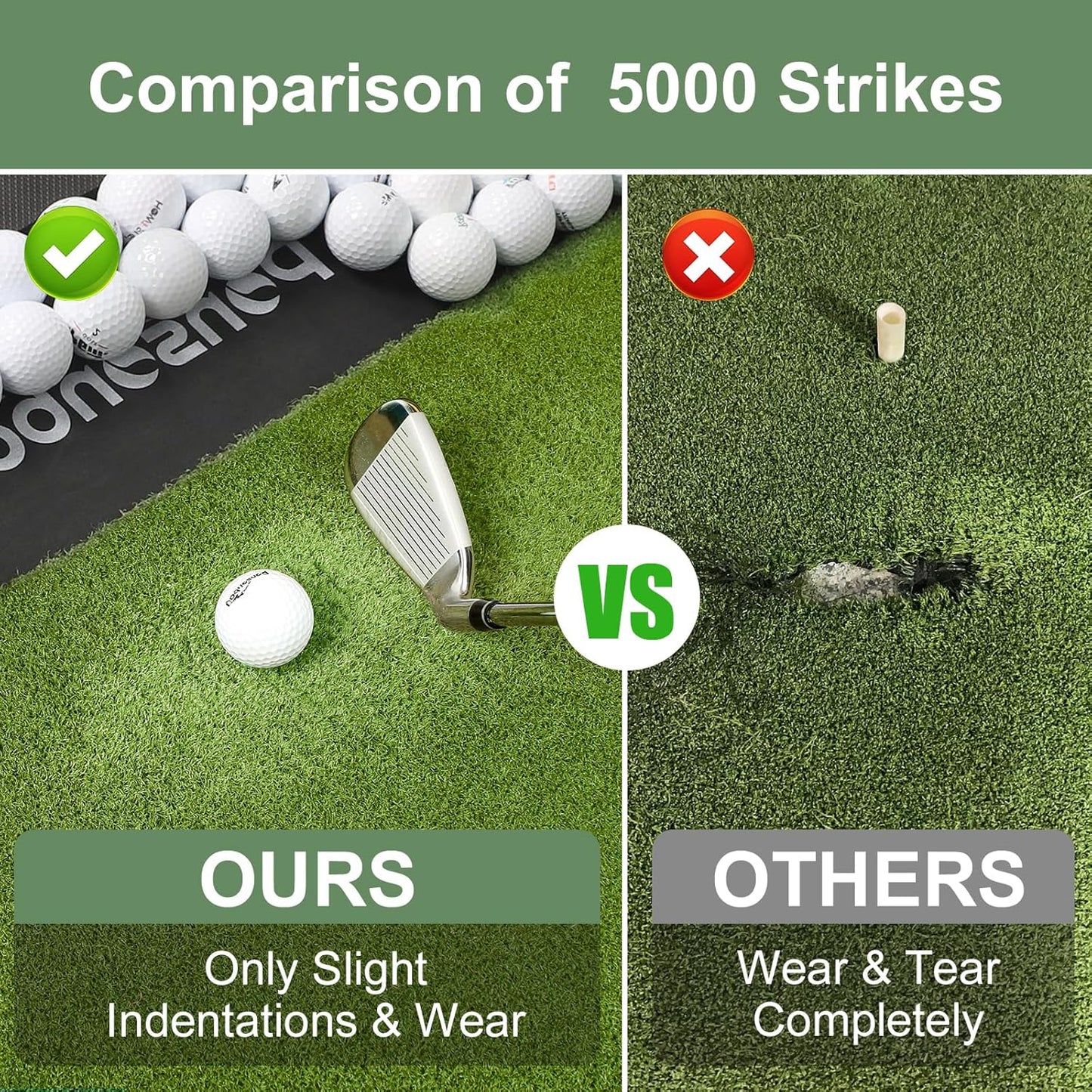 Integrated 5x4ft & 6x5ft 26mm-31mm Golf Mat with Ball Tray, Thickening Golf Mats Practice Outdoor & Indoor, Artificial Turf Matt with 3 Tees for Hitting, Driving Chipping, Swinging