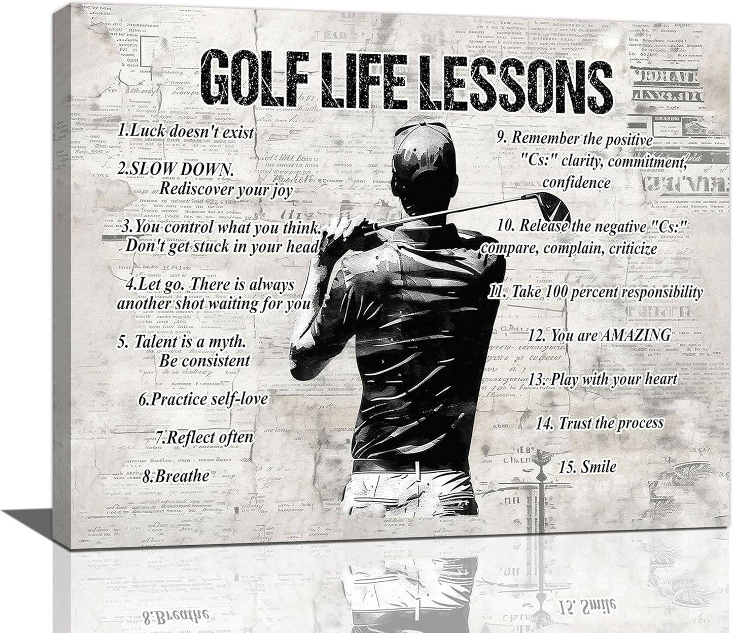Gyeong Golf Sports Wall Art Golf Life Lessons Wall Decor Golf Sign Retro Poster Boy Men Room Motivational Decorations Canvas Print Painting Artwork for Bedroom Bathroom Living Room 24"x20"